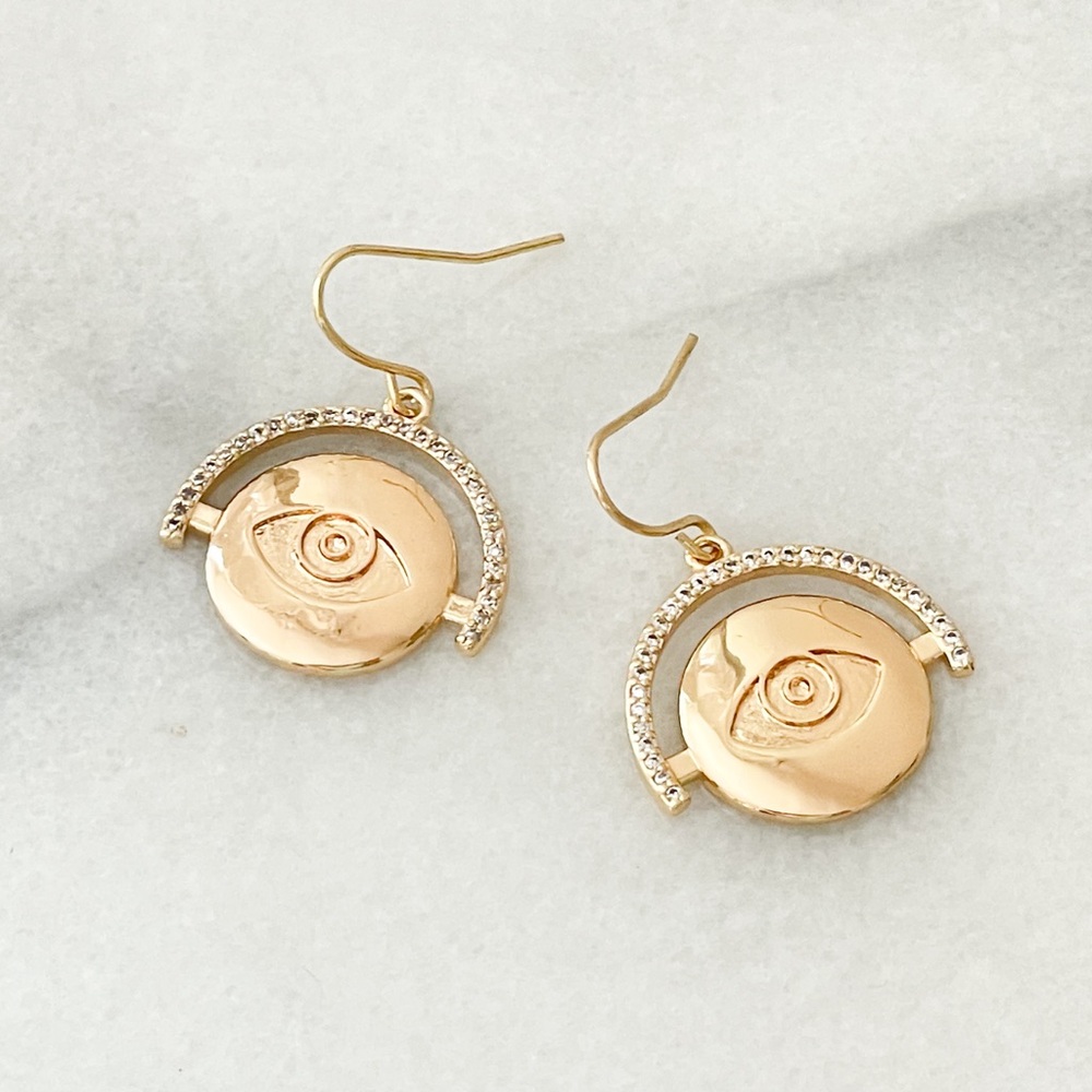 Gold Evil Eye Crystal Pave Statement Earrings